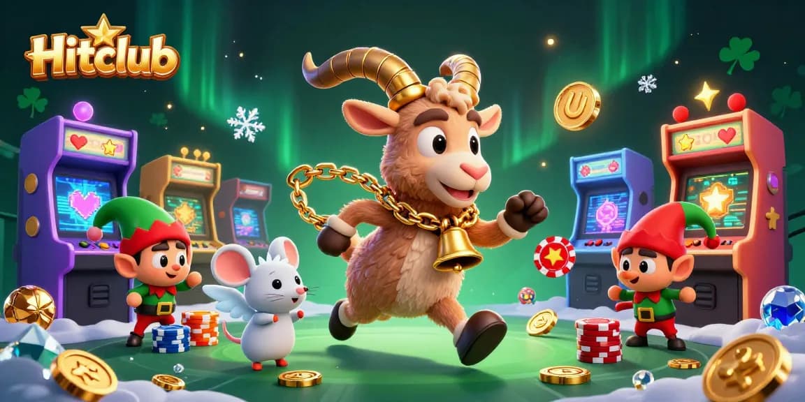 Experience the thrilling excitement at Hitclub with a Krampus goat, angel mouse, and playful gremlins in a dynamic casino setting.