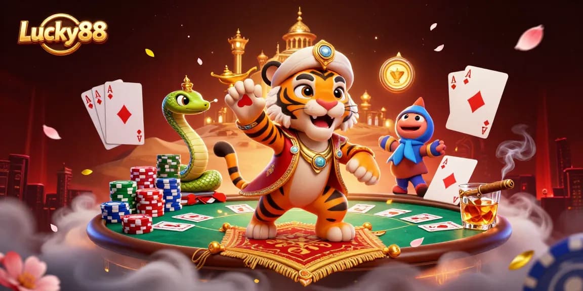 Engage in Lucky88 online gaming with an enchanting 3D casino scene featuring animated characters and rich details.
