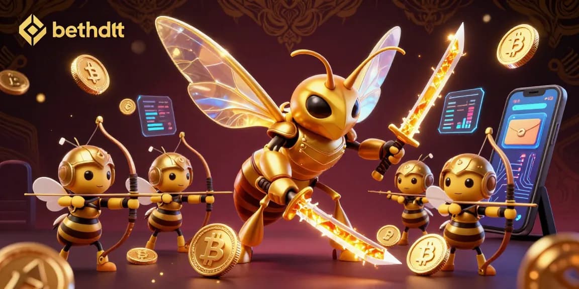 Experience excitement with betbdtt's immersive casino gaming scene featuring vibrant characters and blockchain elements.