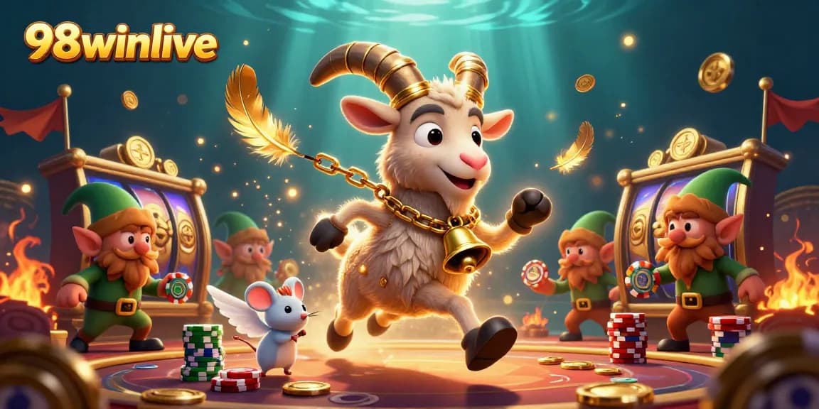 Experience the thrill at 98winlive as cartoon characters create a vibrant casino scene.