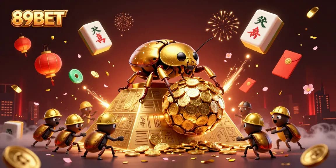 Experience thrilling wins with 89BET, featuring vibrant casino elements and golden treasures.