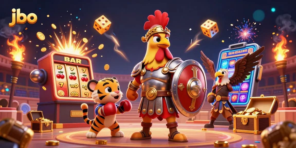 Spin the jbo reels with excitement in this vibrant, action-packed casino illustration.