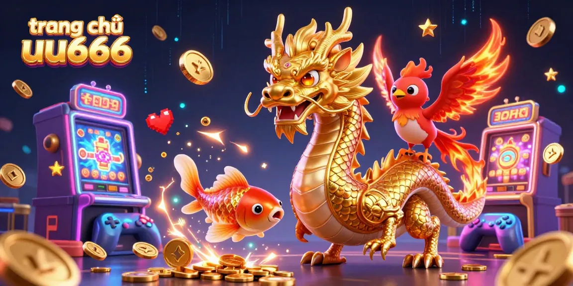 Experience the thrill of slots at trang chủ uu666 with a dragon and phoenix in a dynamic 3D illustration.