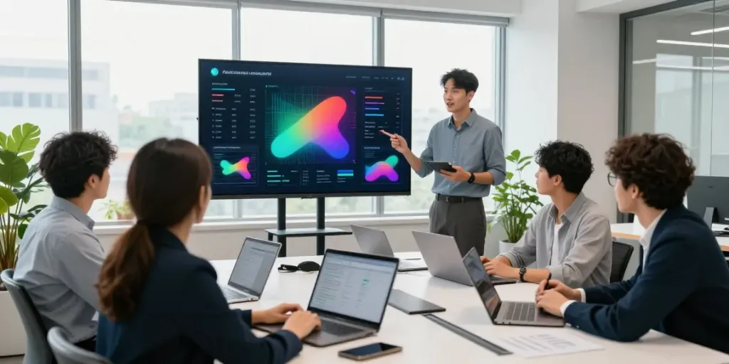 Collaborative team discussing the best AI visibility tools in a modern office.