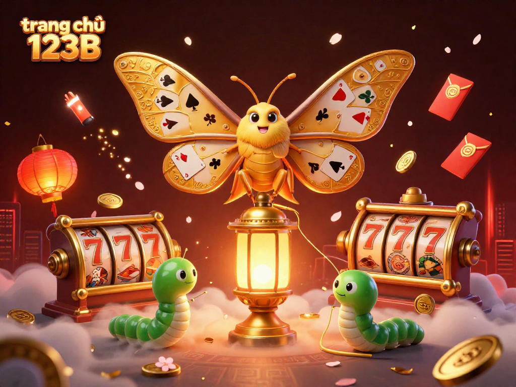 Engage with the vibrant world of trang chủ 123B, where a 3D atlas moth reveals casino secrets amidst dynamic game elements.
