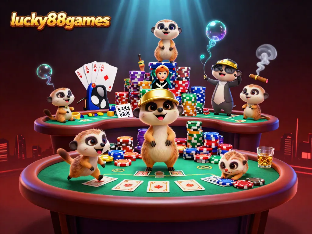 Experience thrilling gaming action at lucky88games with a vibrant meerkat casino scene.