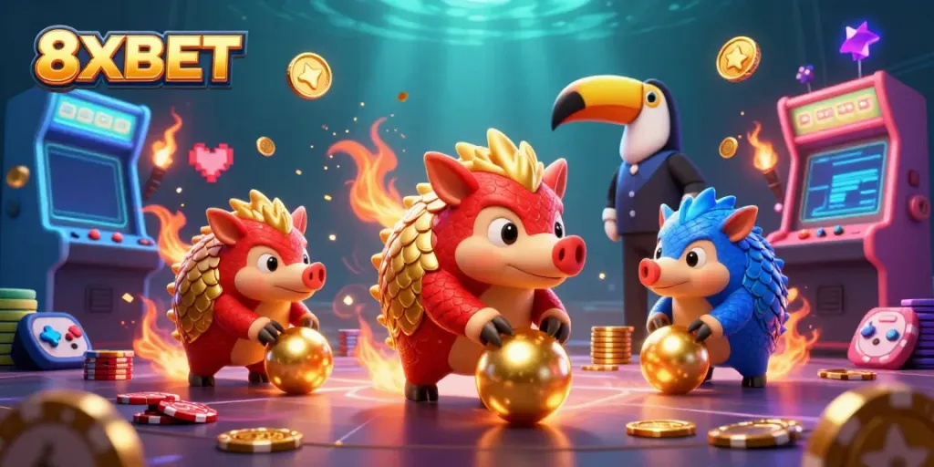 Experience thrilling gameplay at 8XBET, where colorful pangolins engage with vibrant casino elements.