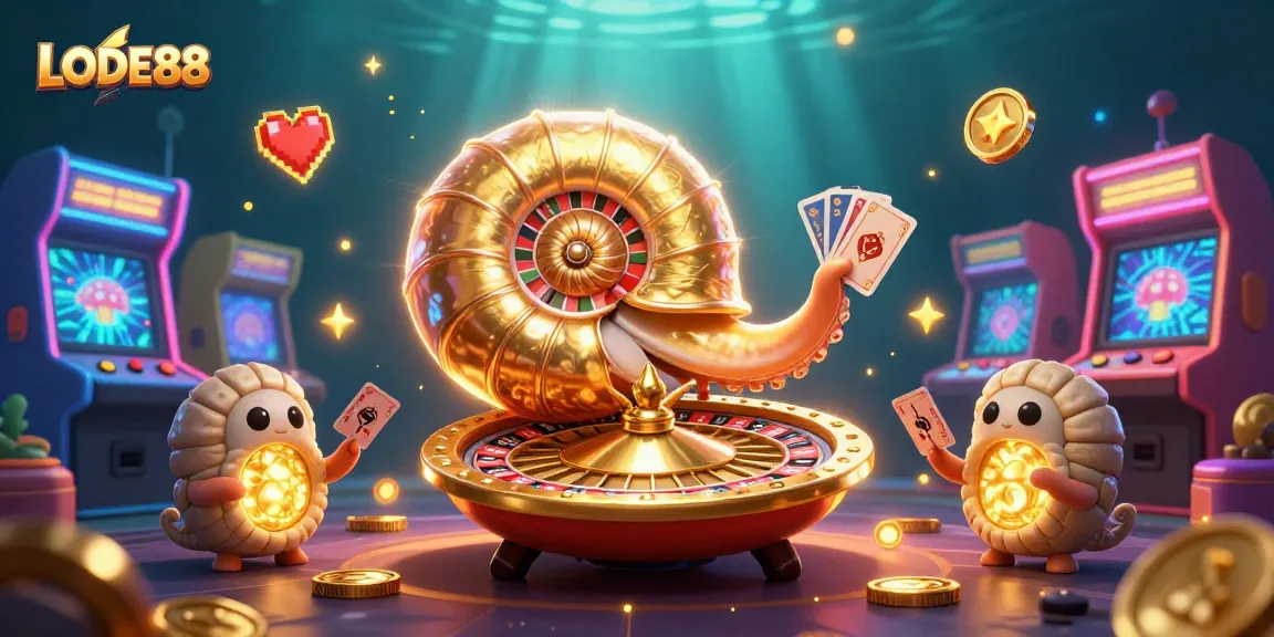 Experience excitement at LODE88 with a vibrant 3D illustration featuring casino elements and game action.