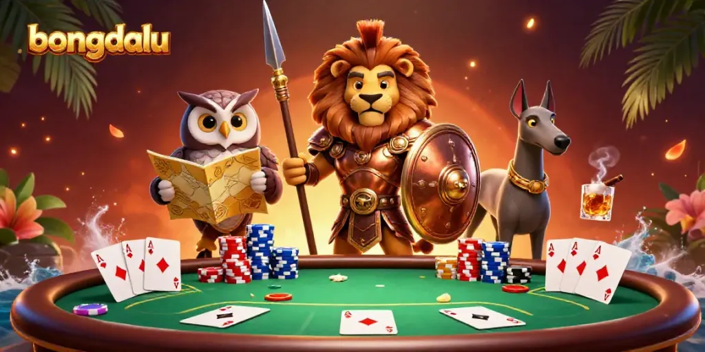 Engage in dynamic sports betting at Bongdalu with interactive gaming elements and vibrant characters.
