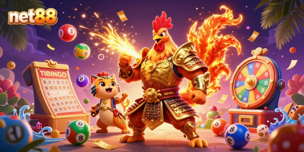 Feel the thrill at net88 with colorful lottery elements and dynamic characters in action!