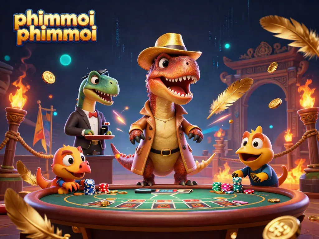Watch the cartoon velociraptor card counter at the blackjack table in this vibrant phimmoi phimmoi scene.