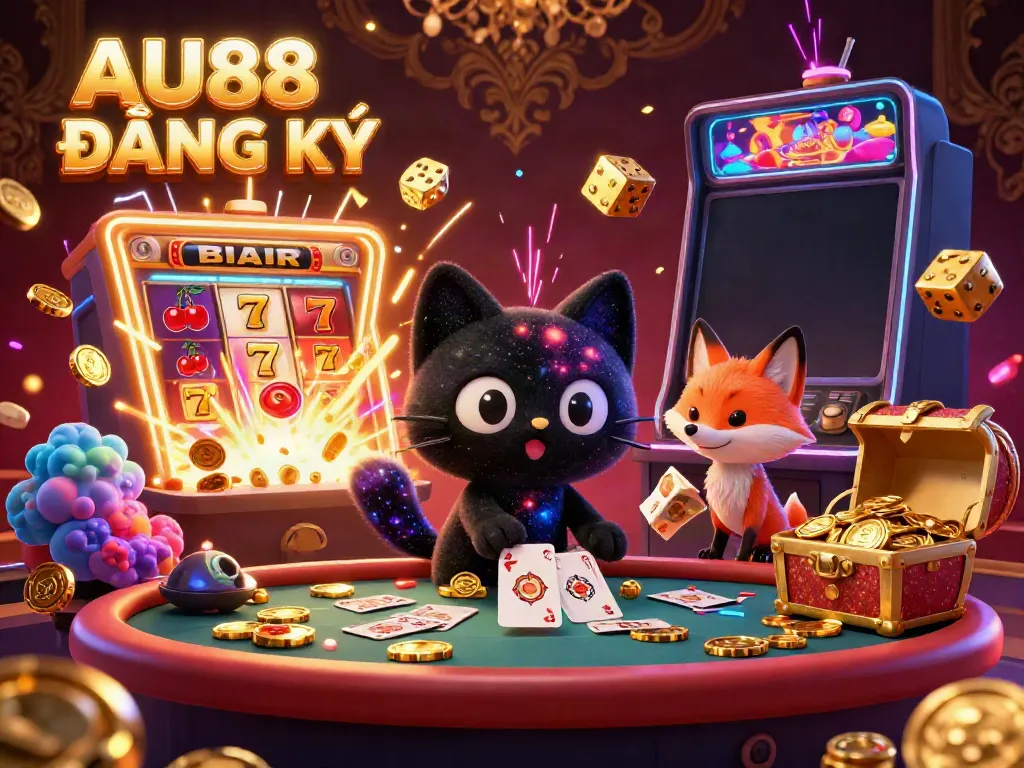 Experience AU88 ĐĂNG KÝ with cosmic designs and vibrant gaming elements in this engaging 3D illustration.