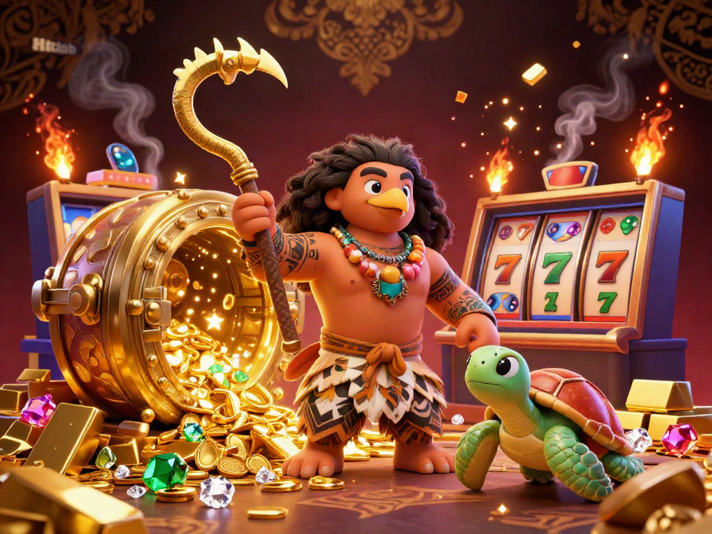 Experience the thrill of winning at Hitclub with vibrant casino elements surrounding mystical characters.
