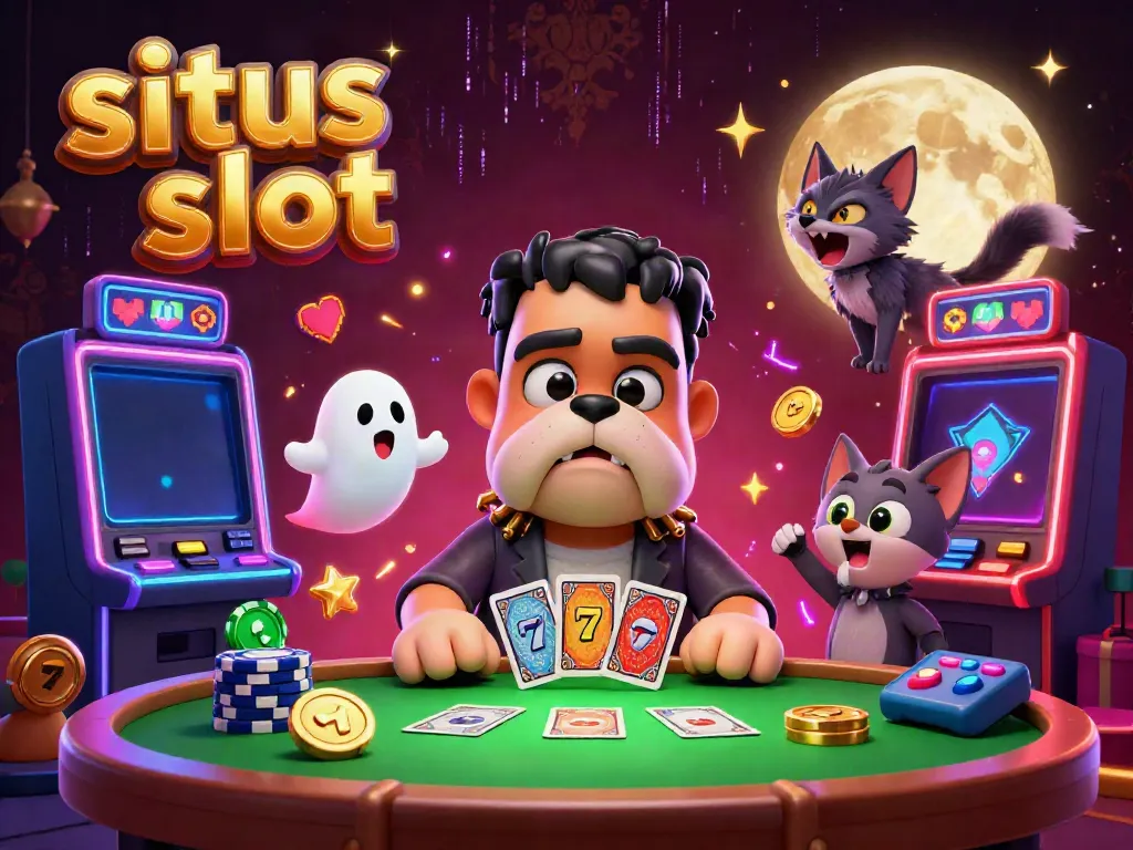 Experience the exhilarating ambiance of situs slot with charming characters and slot game elements in a vibrant casino scene.