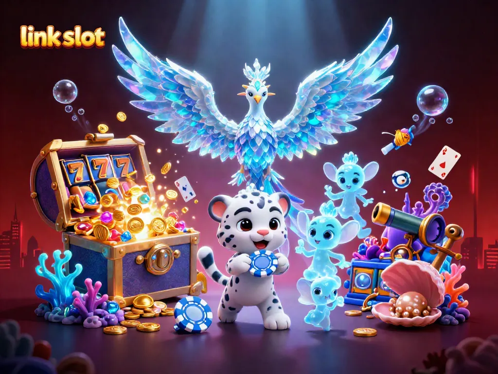 Total slot gacor dengan link slot terlihat dalam ilustrasi 3D cerah yang menggambarkan kasino dan simbol keberuntungan.