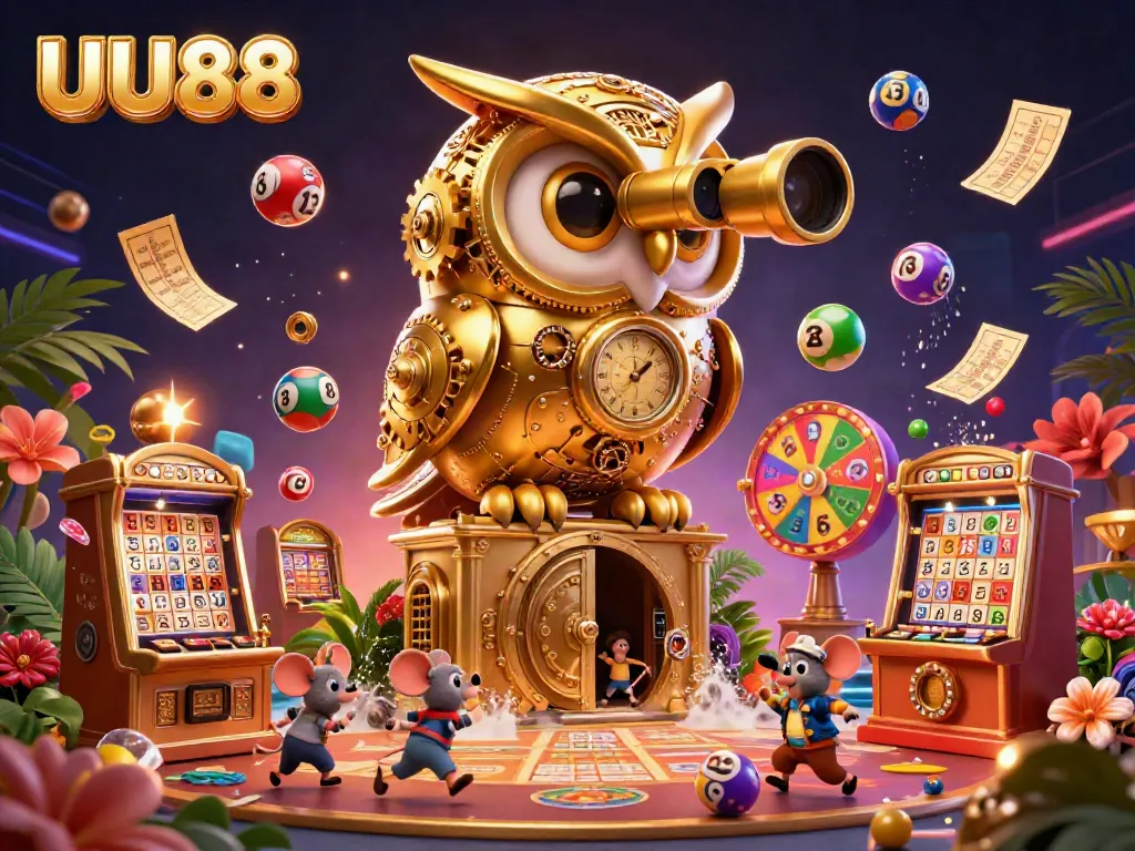 Engage in winning strategies at UU88 with an enchanting casino scene featuring unique characters and vibrant elements.
