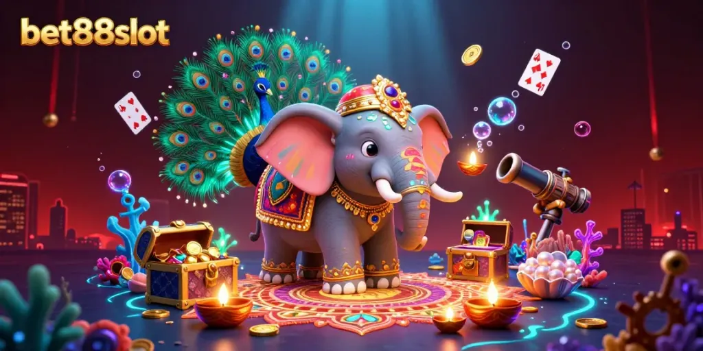 Experience vibrant betting excitement with bet88slot in this colorful cartoon casino scene featuring rich game elements and dynamic characters.