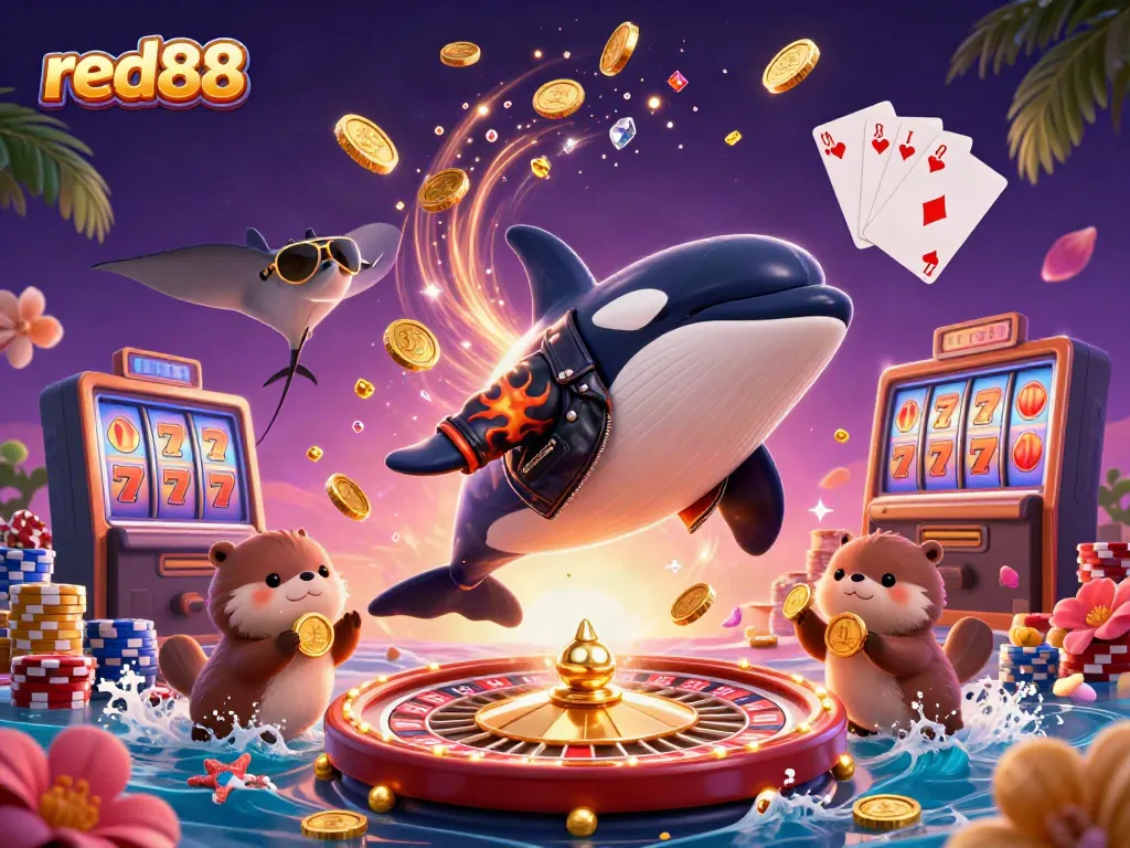 Engage in thrilling fun at red88, featuring orca and stingray characters with dazzling casino elements.