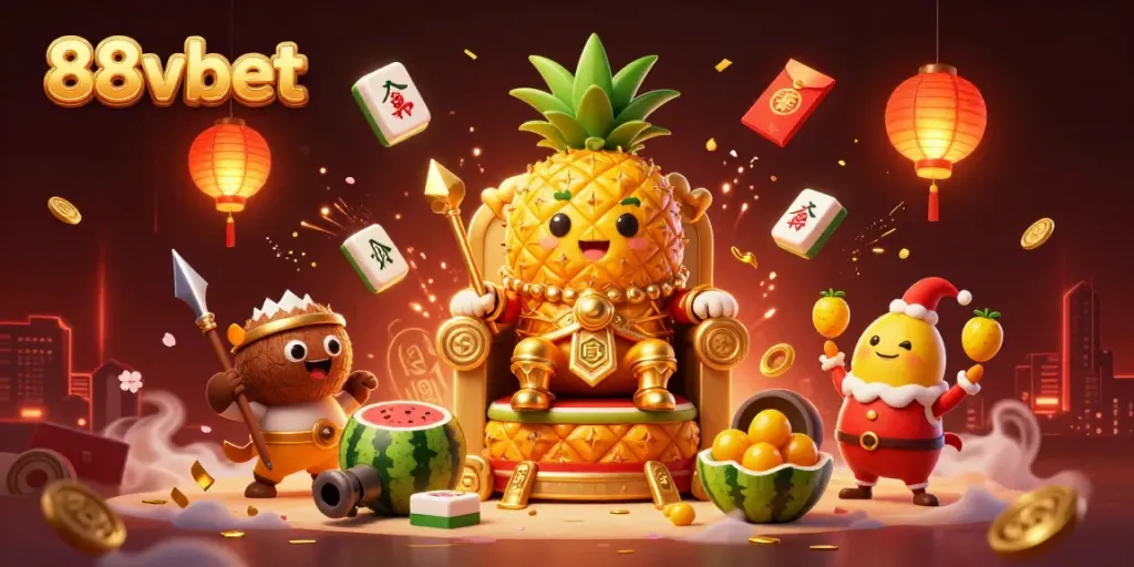 Experience the vibrant world of 88vbet with a golden pineapple king at the casino.