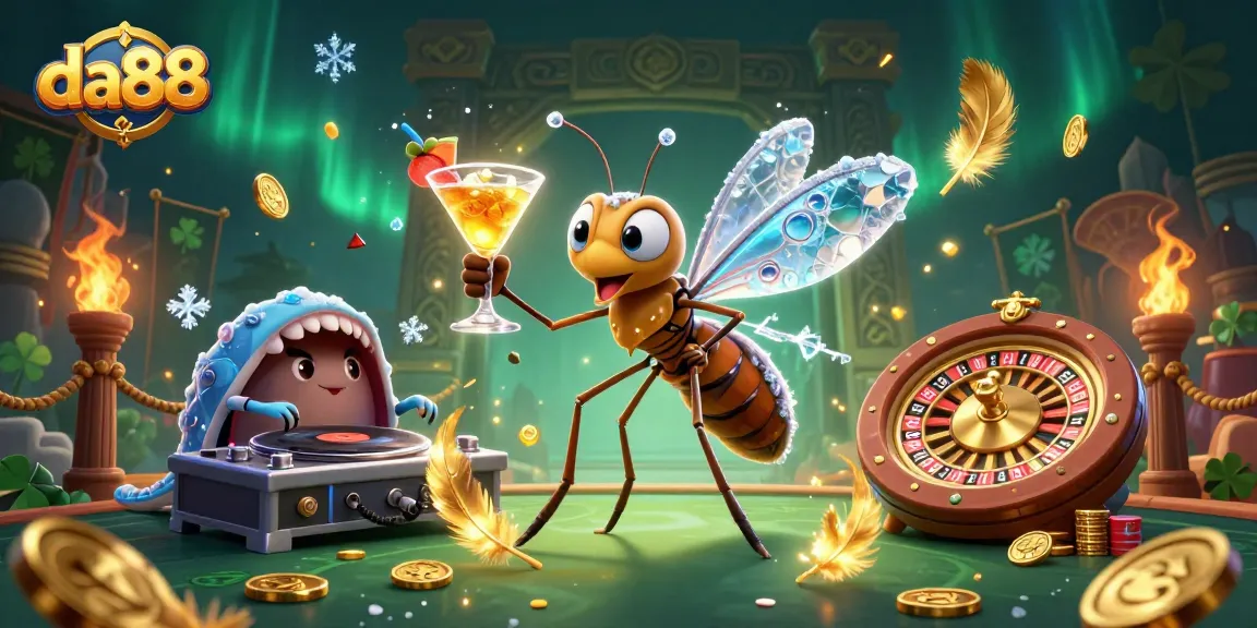 Engage in fun casino games at da88, featuring vibrant cartoon characters and golden elements.