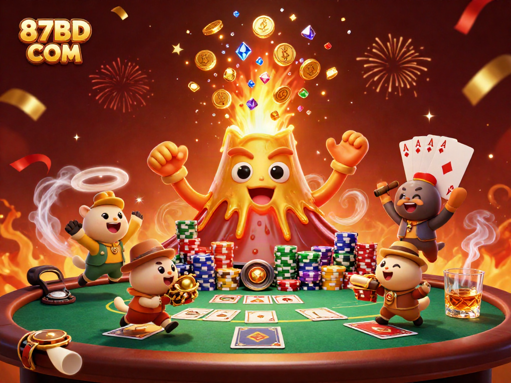Experience thrilling wins with 87BD COM as a vibrant volcano bursts with treasures.