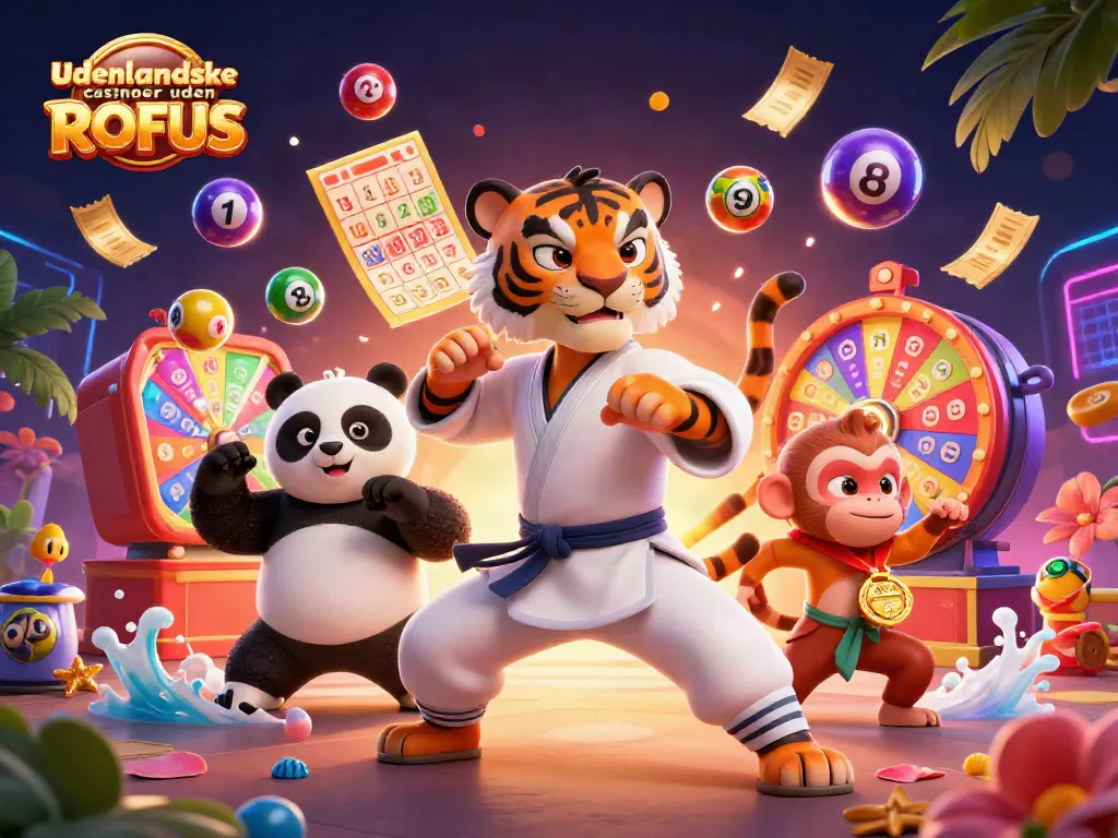Play exciting games at udenlandske casinoer uden ROFUS in a vibrant 3D scene with dynamic lottery elements.