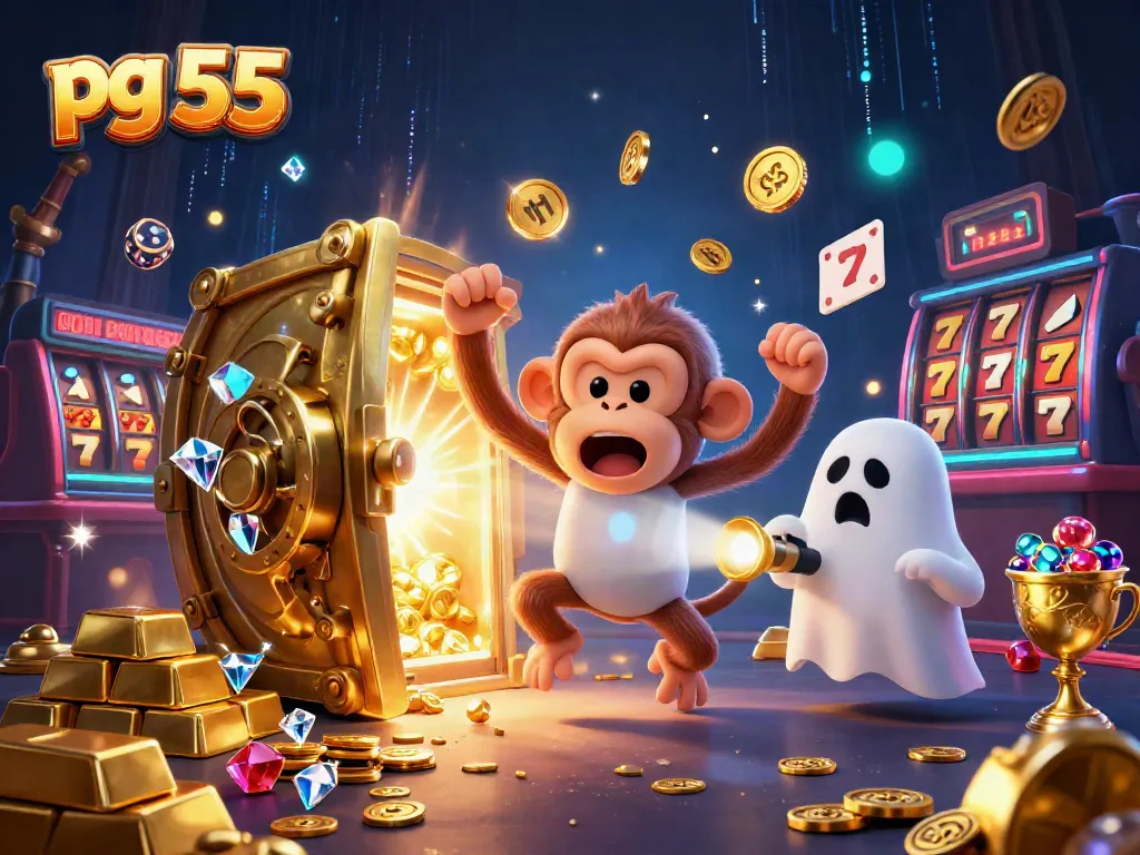 Experience the thrilling world of pg 55 as a mischievous monkey juggles gold while a curious puppy tracks its antics in a haunted casino.