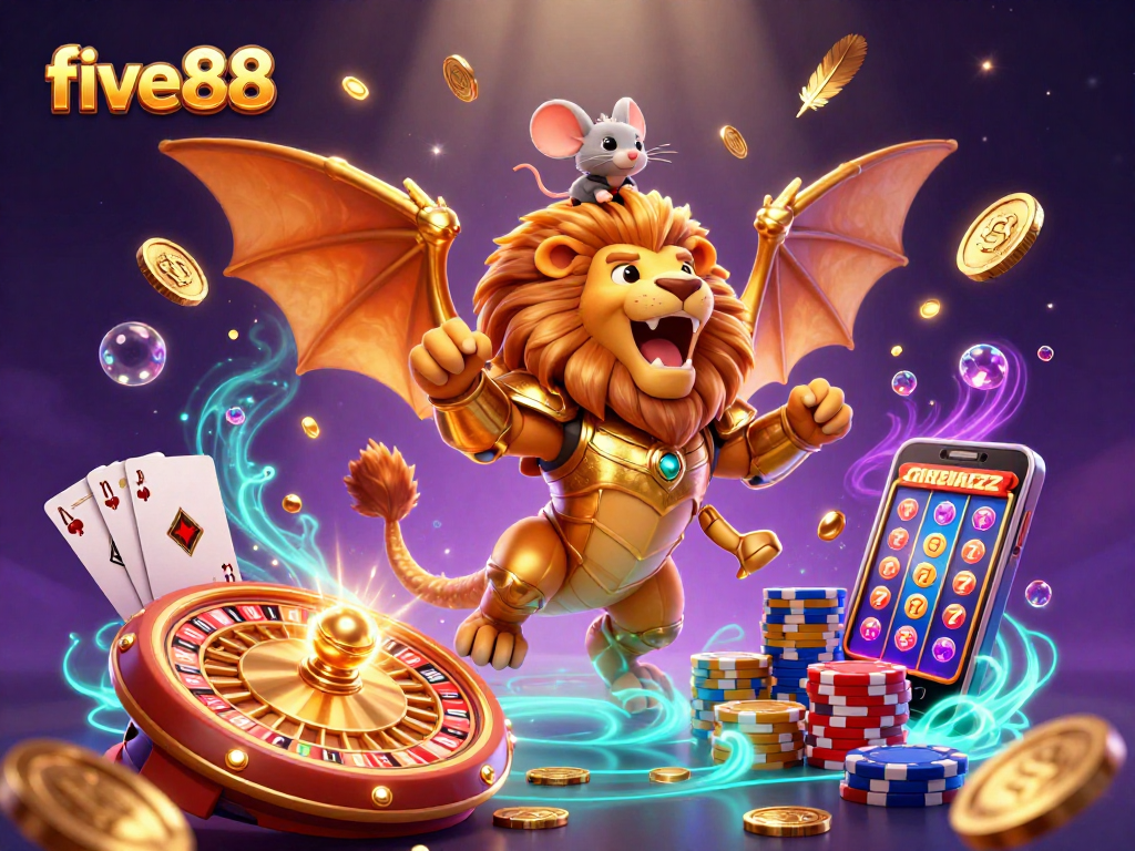 Spin the five88 roulette with a golden chimera and magical gems scattering around.
