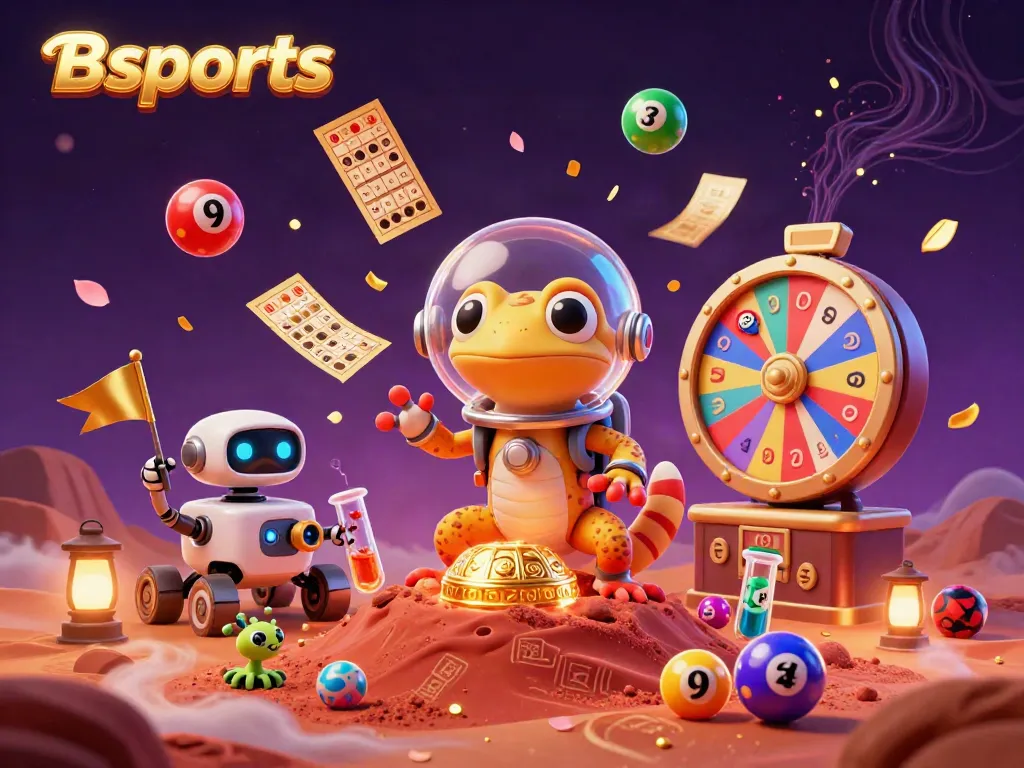 Experience the vibrant adventure of Bsports as a cartoon Martian gecko uncovers a golden casino on Mars.