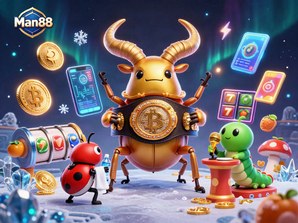 Engage in thrilling gaming with Man88's vibrant crypto casino illustration showcasing action and excitement.