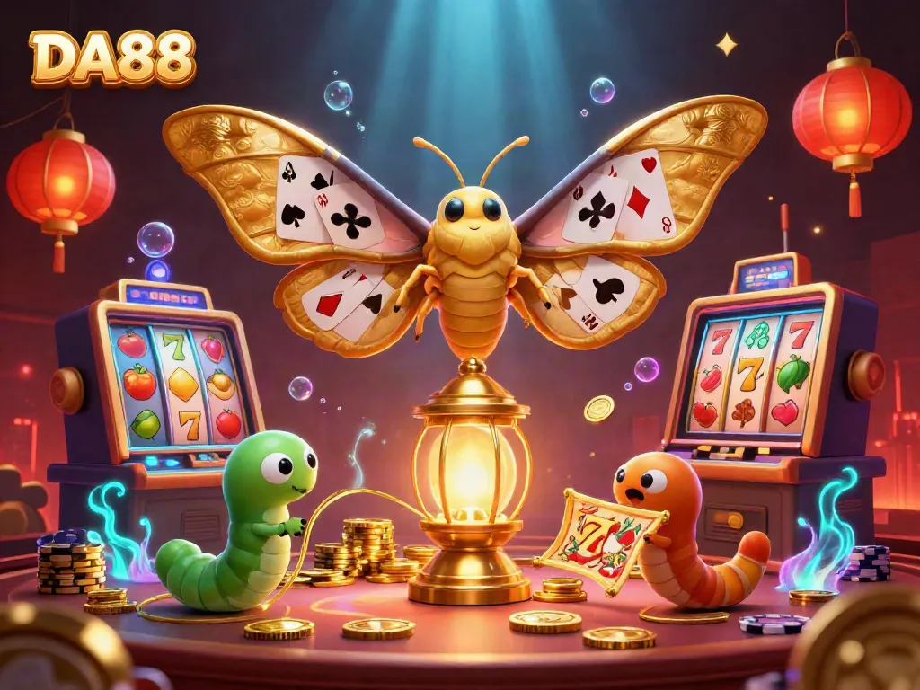 Engage with DA88 in a vibrant casino scene full of dynamic colors and festive elements.