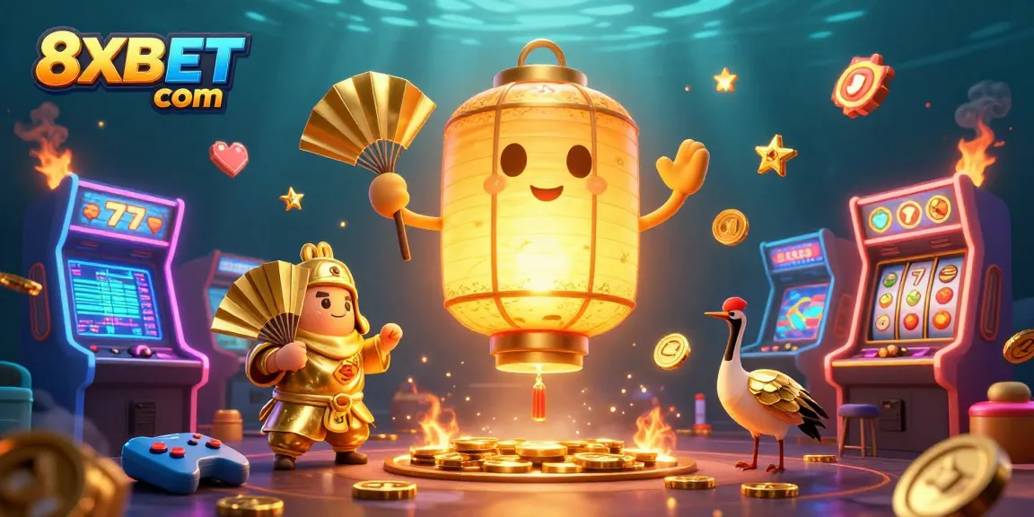 Experience gaming excitement at 8XBET com with vibrant characters and casino elements.