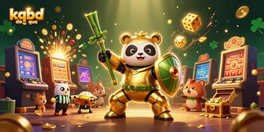 Engage with thrilling gameplay on kqbd đem qua featuring a mech-suit panda battling in a vibrant casino arena.