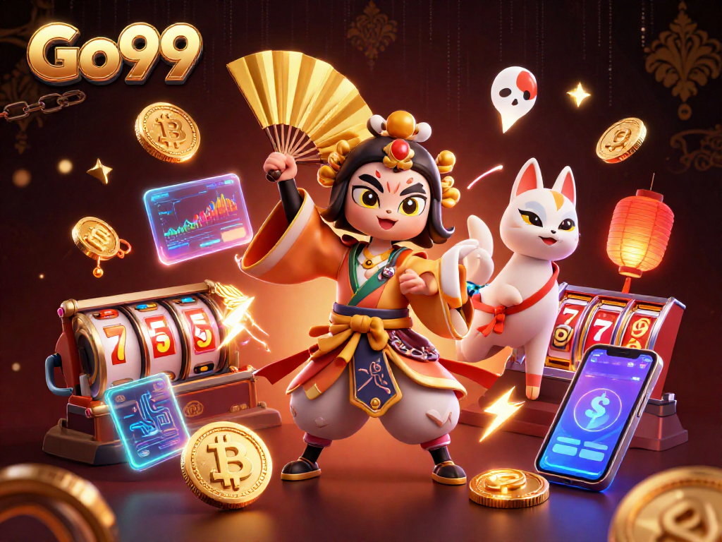 Play with Go99 for exciting slot adventures featuring vibrant characters and crypto elements.
