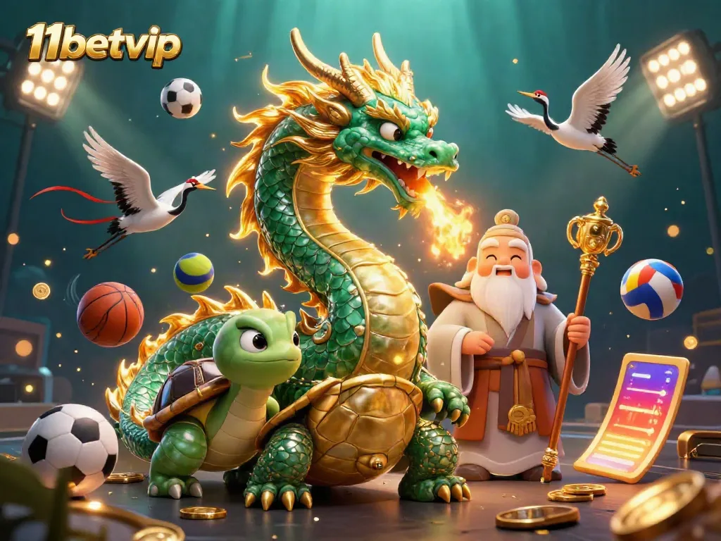 Experience thrilling wins at 11betvip with a dynamic casino scene featuring a jade dragon and lucky symbols.