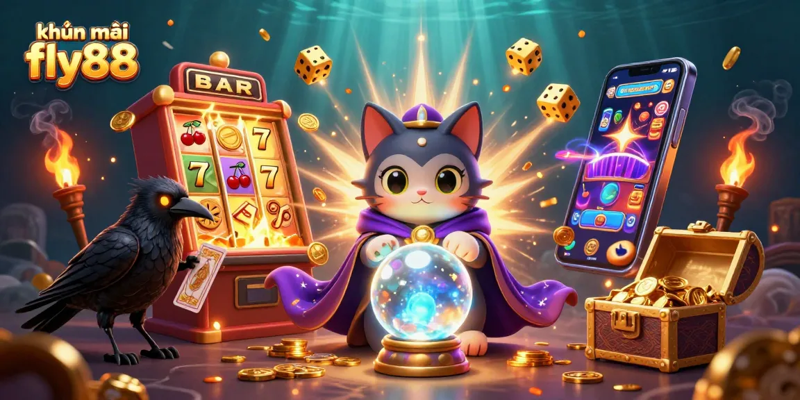 Promote khuyến mãi fly88 while celebrating casino thrills with vibrant 3D characters and dynamic game elements.