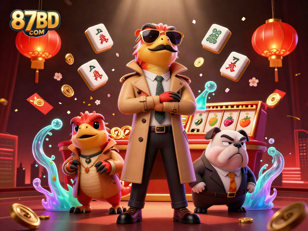 Experience the thrill of 87BD COM with raptors entering a VIP casino filled with vibrant elements.