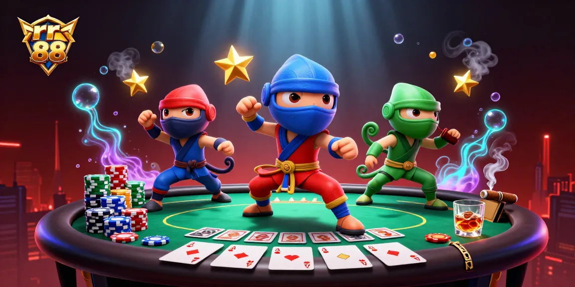 Experience the thrill of rr 88 with a vibrant scene of ninja chameleons at a poker table.