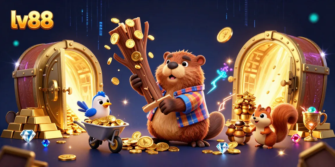 Experience excitement with lv88 as a beaver collects gold coins in a vibrant casino scene.