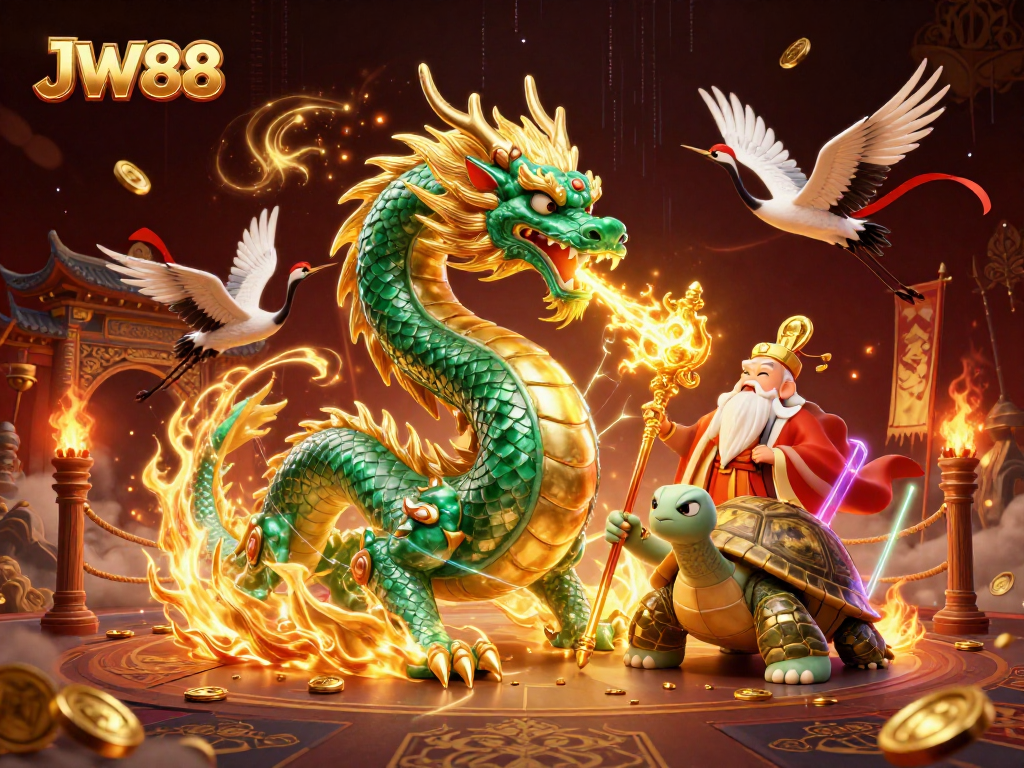 Experience thrilling gameplay with JW88, featuring an emerald jade dragon and lucky cranes.