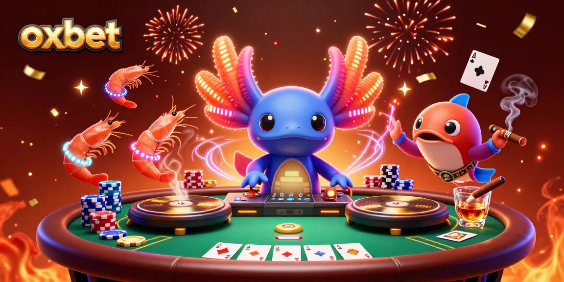 Join the fun at OXBET with vibrant characters and casino elements highlighting energetic gameplay.