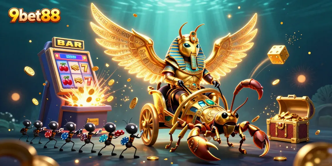 Experience the excitement of 9bet88 with a vibrant 3D casino scene featuring dynamic game elements.