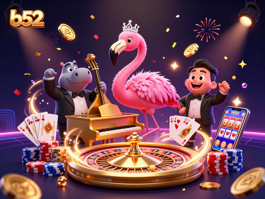 Join the exciting world of b52 gaming with vibrant characters and dynamic casino elements.
