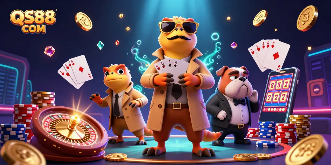 Experience the thrill of gaming at QS88 COM with vibrant raptors and dazzling casino elements.