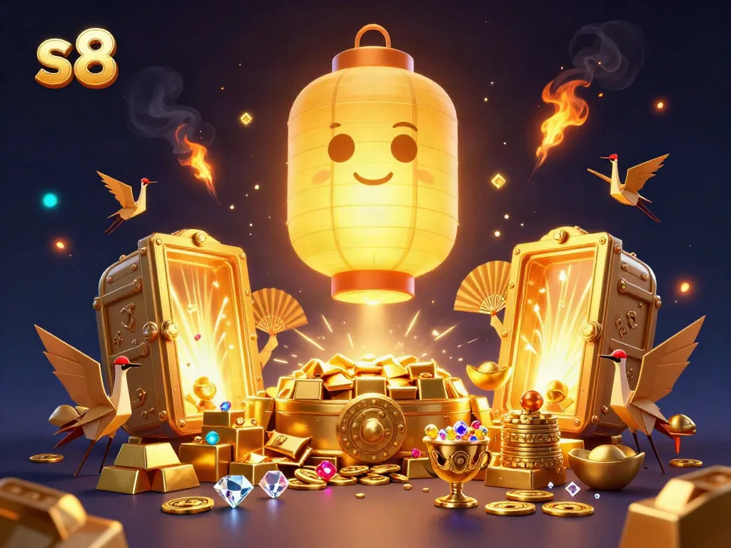 Experience immersive gambling with s8's vibrant casino scene, featuring golden treasures and spirit characters.