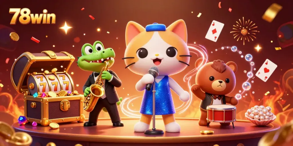 Experience thrilling wins at 78win with live casino action featuring vibrant characters and gaming elements.