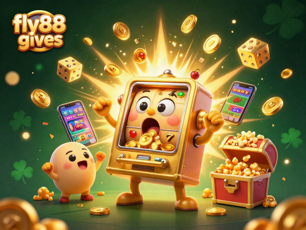 Experience thrilling excitement at fly88 gives as cartoon slot machines are winning big with coins pouring everywhere.