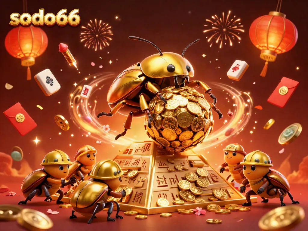 Experience SODO66's vibrant casino atmosphere with golden coins and festive symbols.