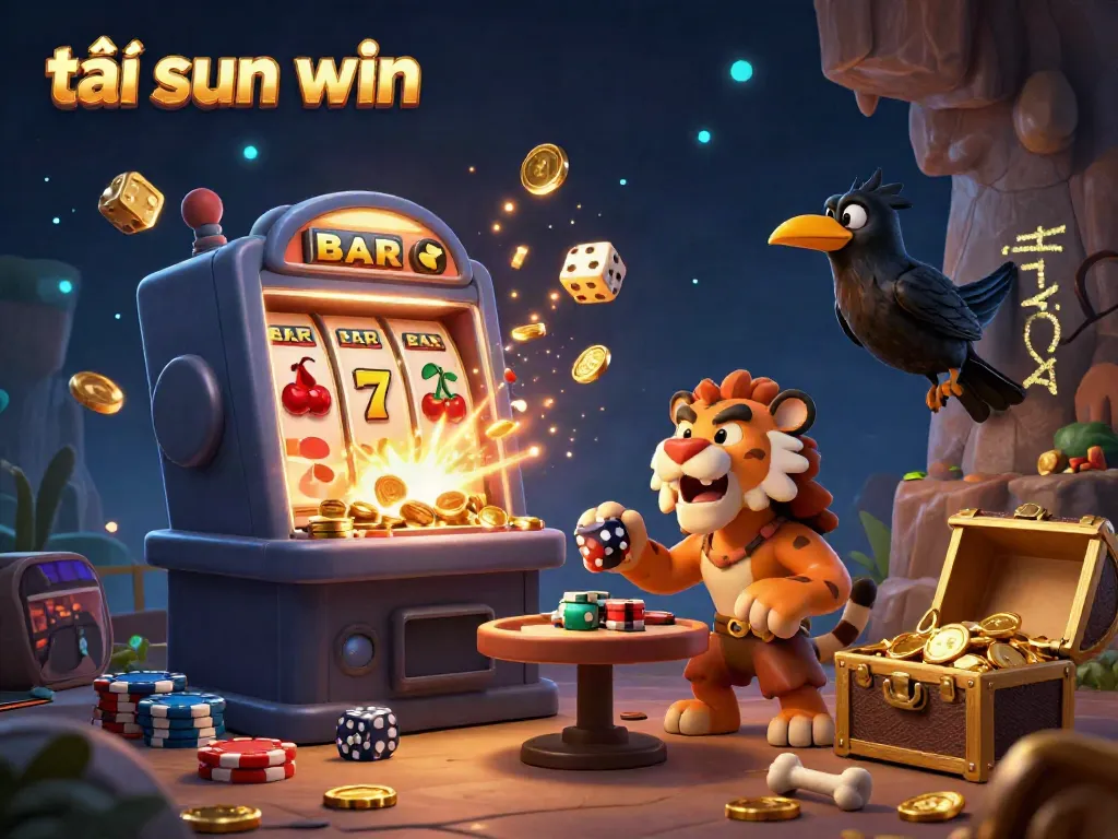 Experience fun with tải sun win in a vibrant prehistoric casino scene filled with colorful gaming elements.
