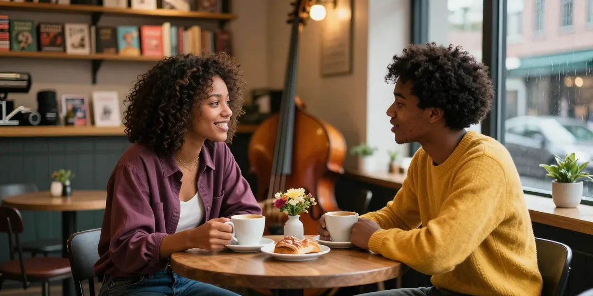 Young adults enjoying a lively conversation at a cozy coffee shop showing the F168 dating scene.